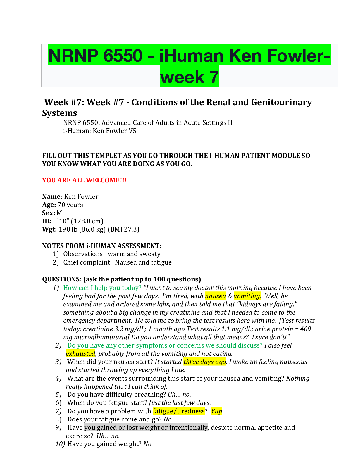 Preview of NRNP 6550 - iHuman Ken Fowler-week 7